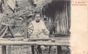 Myanmar 1906 Burmese Woman Spinning Wool Native Ethnic postcard B934
