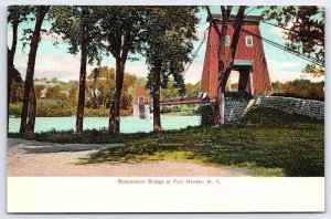 Suspension Bridge Fort Hunter New York NY Shaded Area Trees Recreation Postcard