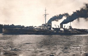 RPPC WWI German Cruiser SMS Seydlitz Navy Ship Real Photo Postcard