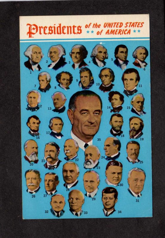 Presidents of the United States US Lyndon Johnson Kennedy Roosevelt Postcard