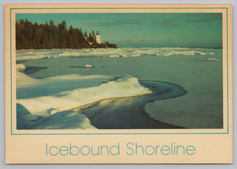 Lighthouse~Icebound Shoreline~Lighthouse In Distance~Continental Postcard 