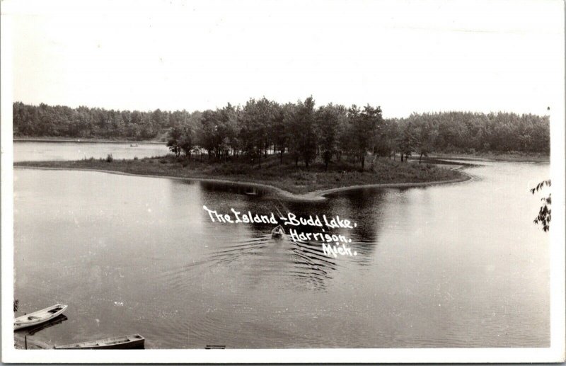 Real Photo Postcard The Island at Budd Lake in Harrison, Michigan~133010 