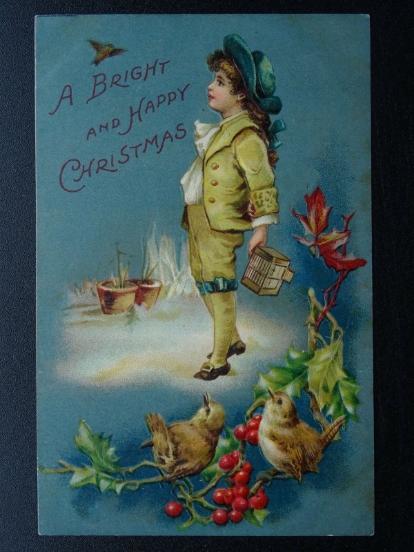 A BRIGHT & HAPPY CHRISTMAS (2) c1905 Embossed Postcard by Stewart & Woolf 625