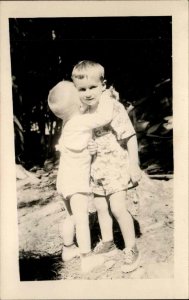 Cute Kids Children Toddlers Hugging Vintage Real Photo RPPC Postcard