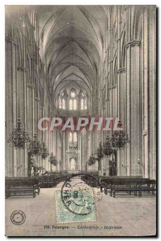 Old Postcard Bourges Cathedral interior