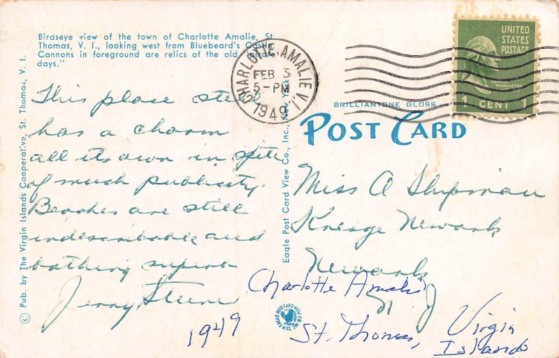 Charlotte Amalie, St. Thomas, U.S. Virgin Islands, Early Postcard, Used in 1949