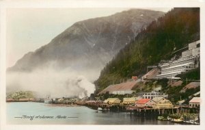 Hand-Colored RPPC; Mining at Juneau AK & Lumbermill Sawdust Cone Waterfront