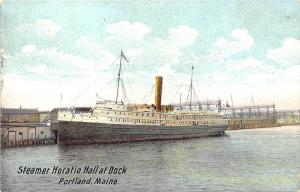 Portland ME Steamer Horatio Hall at Dock Postcard