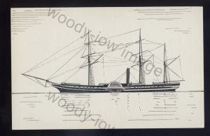 pen043 - Original Pen & Ink Postcard - Paddle Steamer - British Queen of 1839