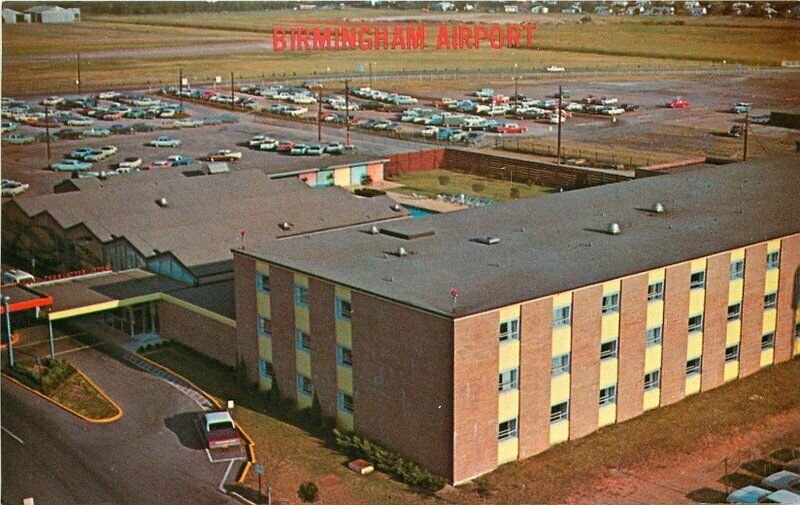 Airport Motel Birdseye Automobiles Birmingham Alabama Postcard Scenic 13133