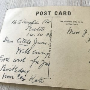 Vintage Birthday Greetings Postcard Card Girl Looking Wistful Poem Real Photo