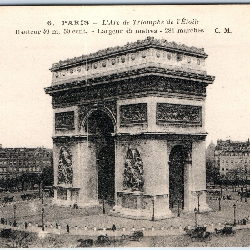 c1900s Paris, France Arc de Triomphe Etoile 49.5m High 45m Wide 284 Steps A353