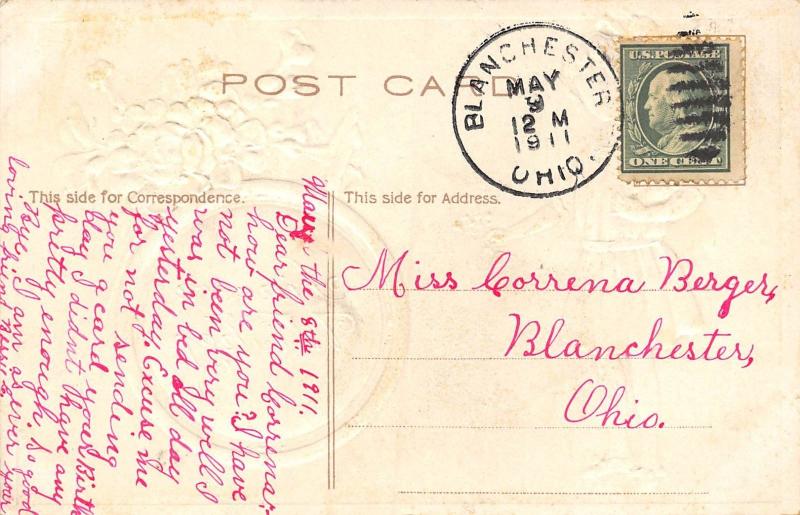P.Sander Artist Signed Sincere Wishes 1911 Postcard Pretty Girl w Flowers Ohio
