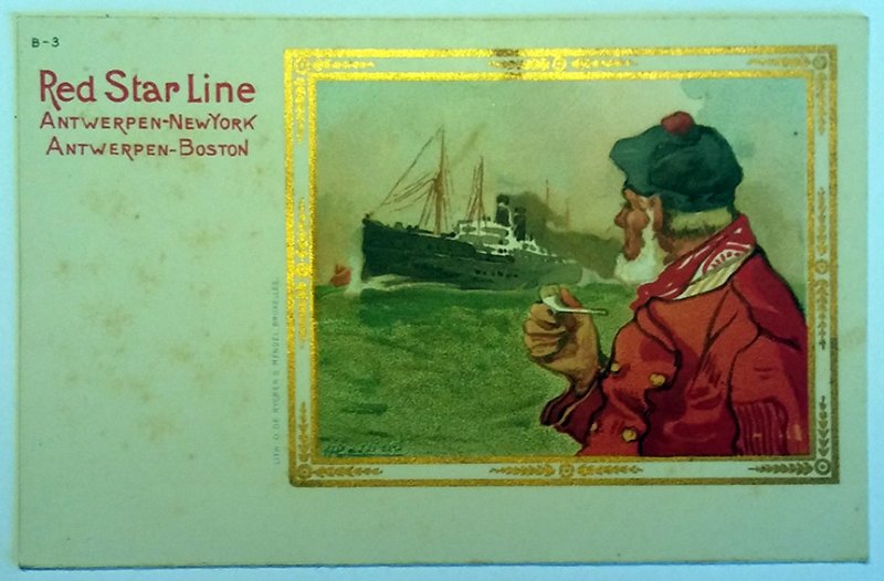 3 VINTAGE POSTCARDS GOLD PRINTING OF RED STAR LINE - 1920. UNUSED!!!