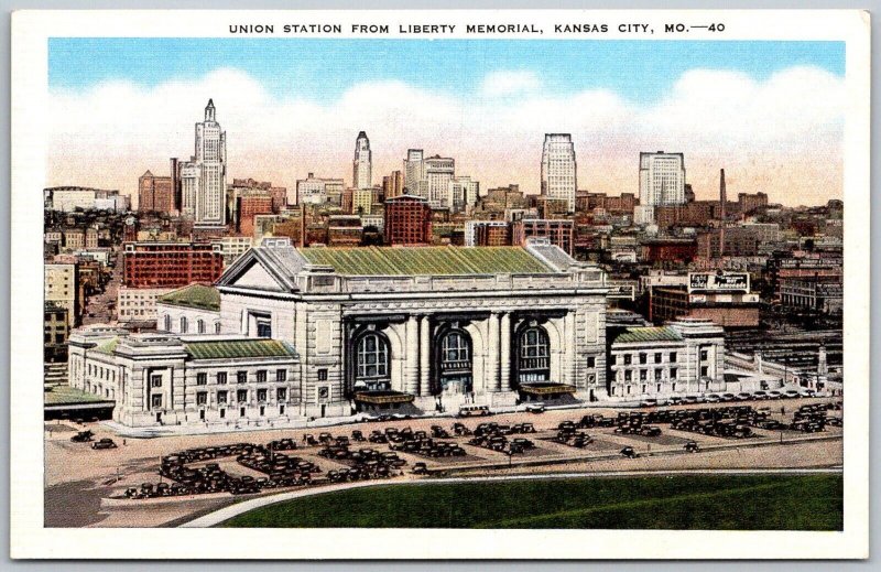 Kansas City Missouri 1940s Postcard Union Station from Liberty Memorial