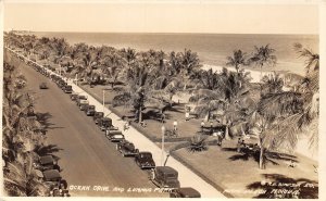 G47/ Miami Beach Florida RPPC Postcard 1936 Ocean Drive Lummus Park Autos