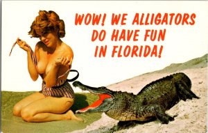 Fun In Florida Wow! We Alligators Do Have Fun in Florida! Bikini Girl Postcard