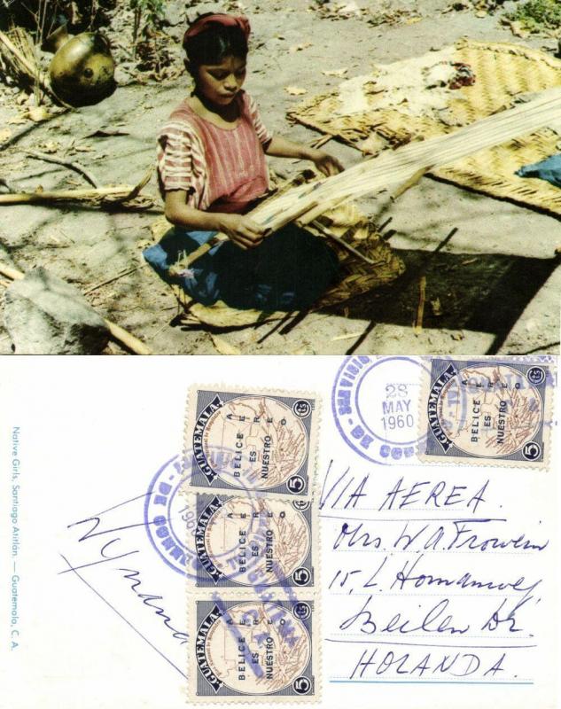 guatemala, C.A., Santiago Atitlán, Native Indian Woman Weaving (1960) Postcard