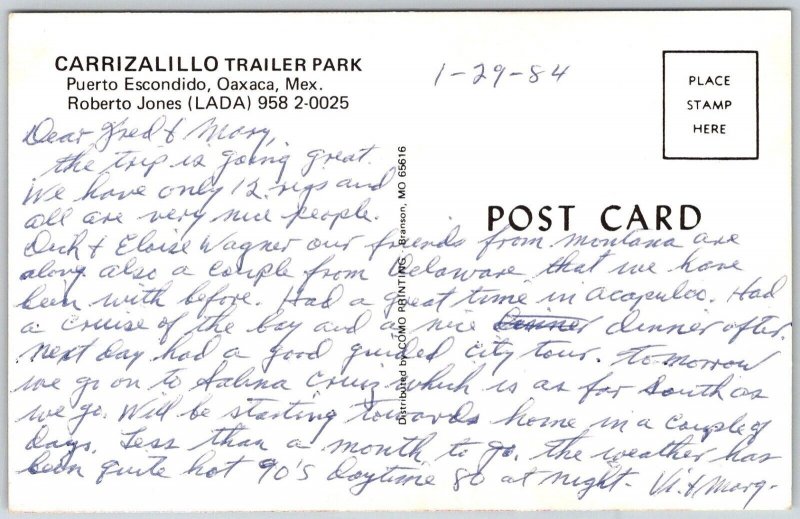 Puerto Escondido Mexico 1970s Postcard Carrizalillo Trailer Park Pool Camper