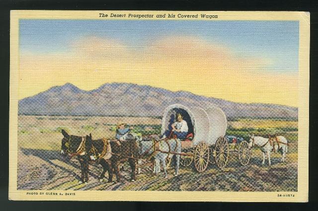 Desert Prospector Covered Wagon Tortilla Flat Postmark Linen 1941 Postcard