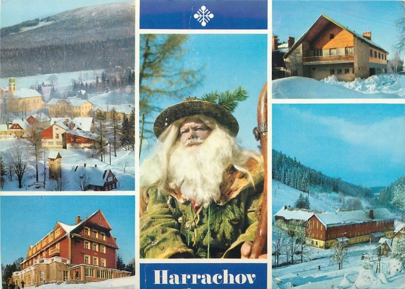 Postcard Czech republic multi view harrachov winter scene snow chalet ski old