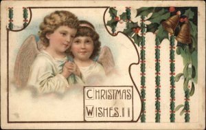 Christmas Boy and Girl Angels Art Nouveau c1910 Vintage Postcard