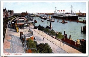 VINTAGE POSTCARD VIEW OF THE WATERFRON AT THE PORT OF HAMBURG GERMANY 1920s