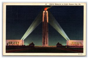 Liberty Memorial Night View Kansas City Missouri MO Linen Postcard N24