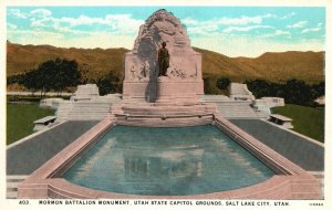 Vintage Postcard Mormon Battalion Monument Capitol Grounds Salt Lake City Utah