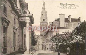 Postcard Old Saint Malo Emerald Coast The Hotel de Ville and bell tower of th...