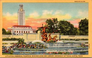 Texas Austin Littlefield Memorial Fountain Main Building and Library Universi...