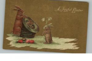 EASTER Fantasy Rabbits in Hat c1910 Postcard