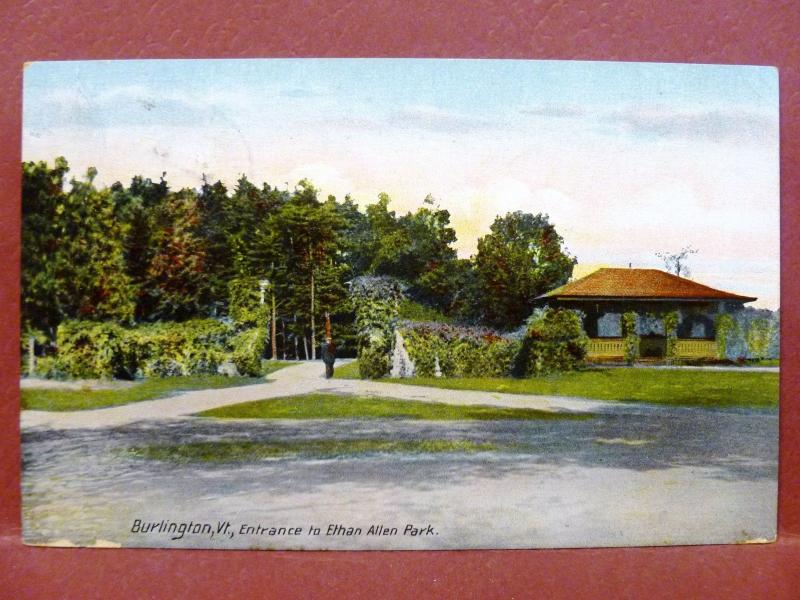 Postcard VT Burlington Entrance to Ethan Allen Park 1910