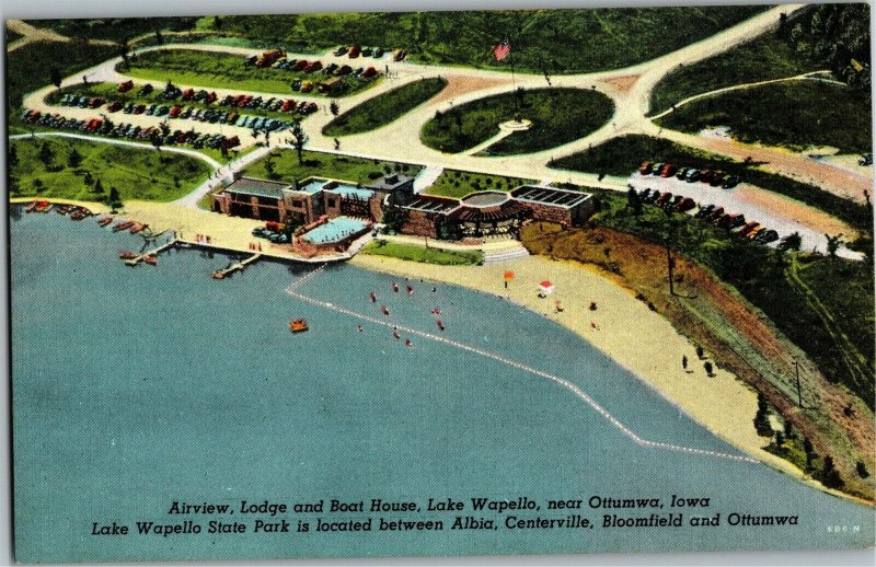 Aerial View Lodge and Boat House Lake Wapello Ottumwa IA Vintage