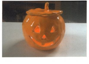 Homemade Halloween Postcard, Real Photo of Ceramic Pumpkin