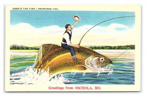 Postcard Greetings From Osceola MO. Missouri Fish Exaggeration Card #1