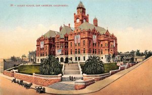 Court House, Los Angeles, CA US Flags c1910s Mitchell Vintage Postcard