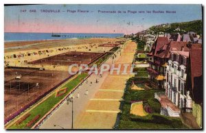 Old Postcard Trouville Beach Fleurie Beach promenade to the black rocks Tennis