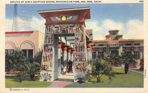 Replica of Early Egyptian Shrine, Rosicrucian Park, San Jose, CA 1938 Postcard