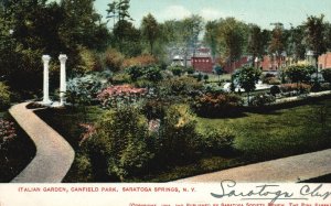 Vintage Postcard Italian Garden Canfield Park Saratoga Springs New York SSR Pub.