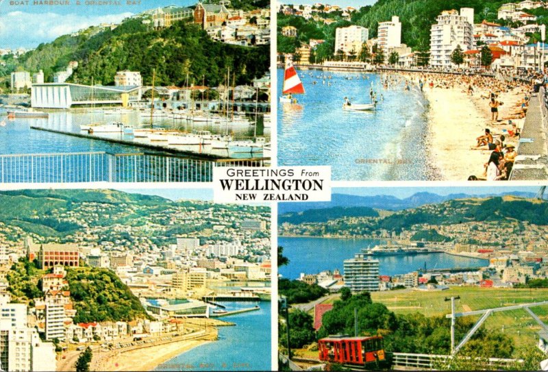 New Zealand Greetings From Wellington Multi View Boat Harbor Oriental Bay and...