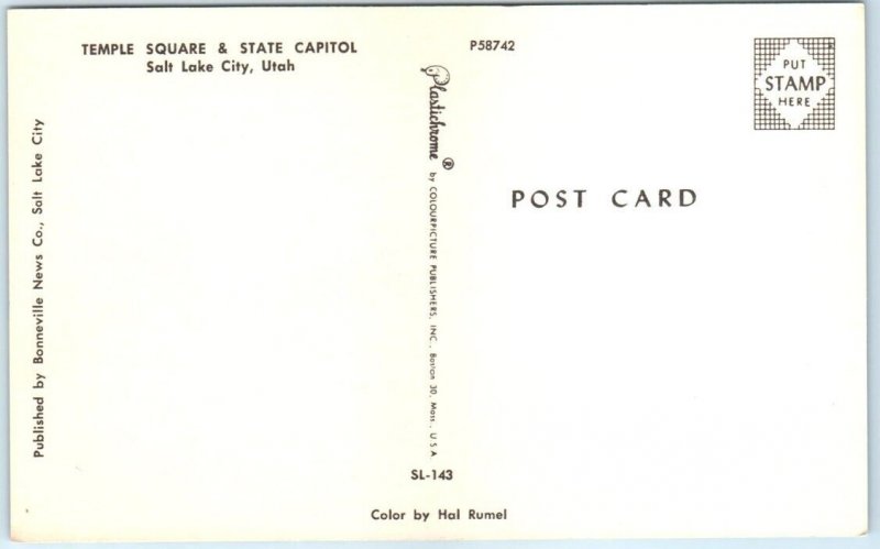 Postcard - Temple Square and State Capitol, Salt Lake City, Utah, USA