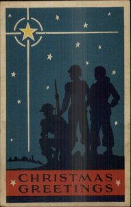 WWII Art Deco Soldiers Star Soldiers ART DECO Used by Soldier Postcard