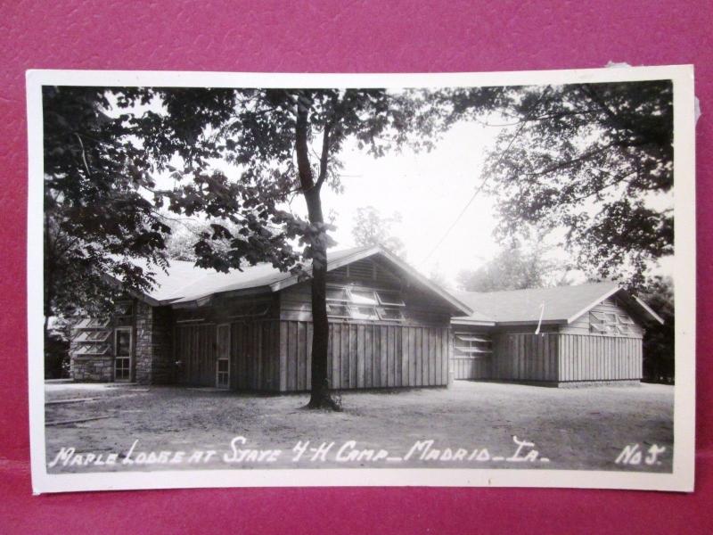 Old RPPC Postcard IA Madrid Maple Lodge at State 4H Camp