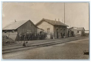 1914-1918 WWI Soldiers Railroad Train Station Depot France RPPC Photo Postcard
