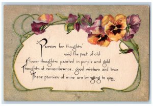 1918 Purple Gold Pansies Flowers Message Sanford Bristol CT Antique Postcard