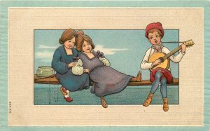 Postcard C-1910 Girls romance Serenade artist artist impression 23-10864