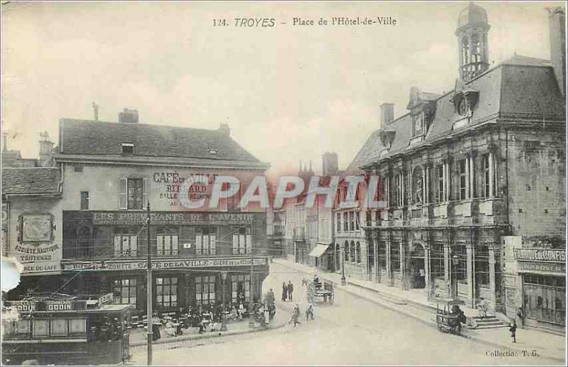 Postcard Old Troyes Square Hotel de Ville Tram