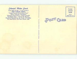 Unused Linen COLONIAL MOTOR COURT MOTEL West Chester Pennsylvania PA u8123