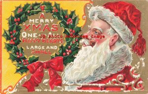 Christmas, Nash No 3, Red Suit Santa Smoking Pipe Looking at a Holly Wreath